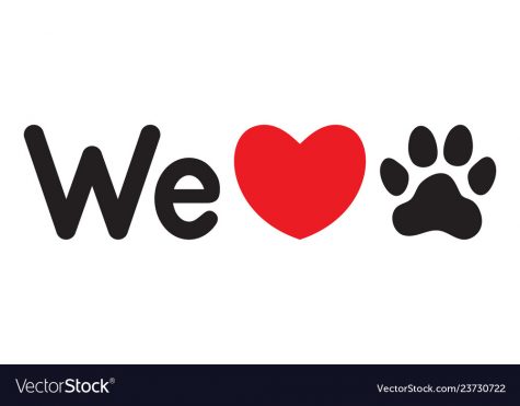 We love animals (dogs). Symbolic inscription. Dogs friendly. Icon. Vector illustration.